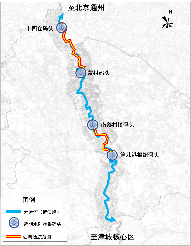 大运河武清段近期旅游通航格局图一核筐儿港核心展示园三片区根据大